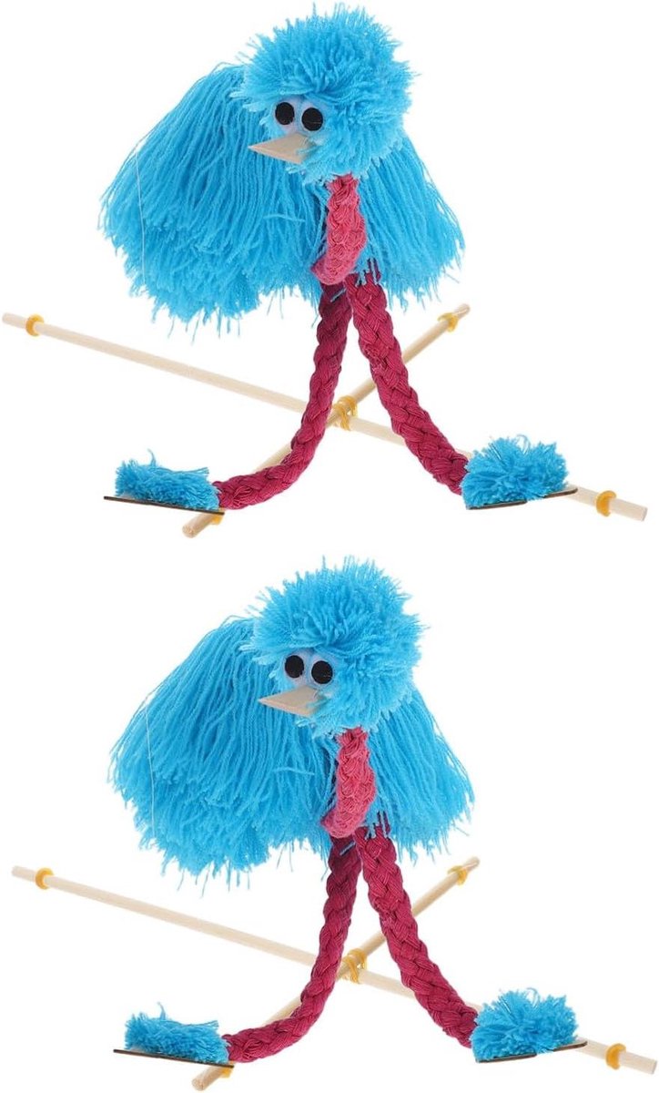 Marionetten Poppen - Struisvogelpop Speelgoed - Poppenspel Kinderen - Educatief Dierenontwerp - 32 x 18 x 1.5 cm - Hemelsblauw