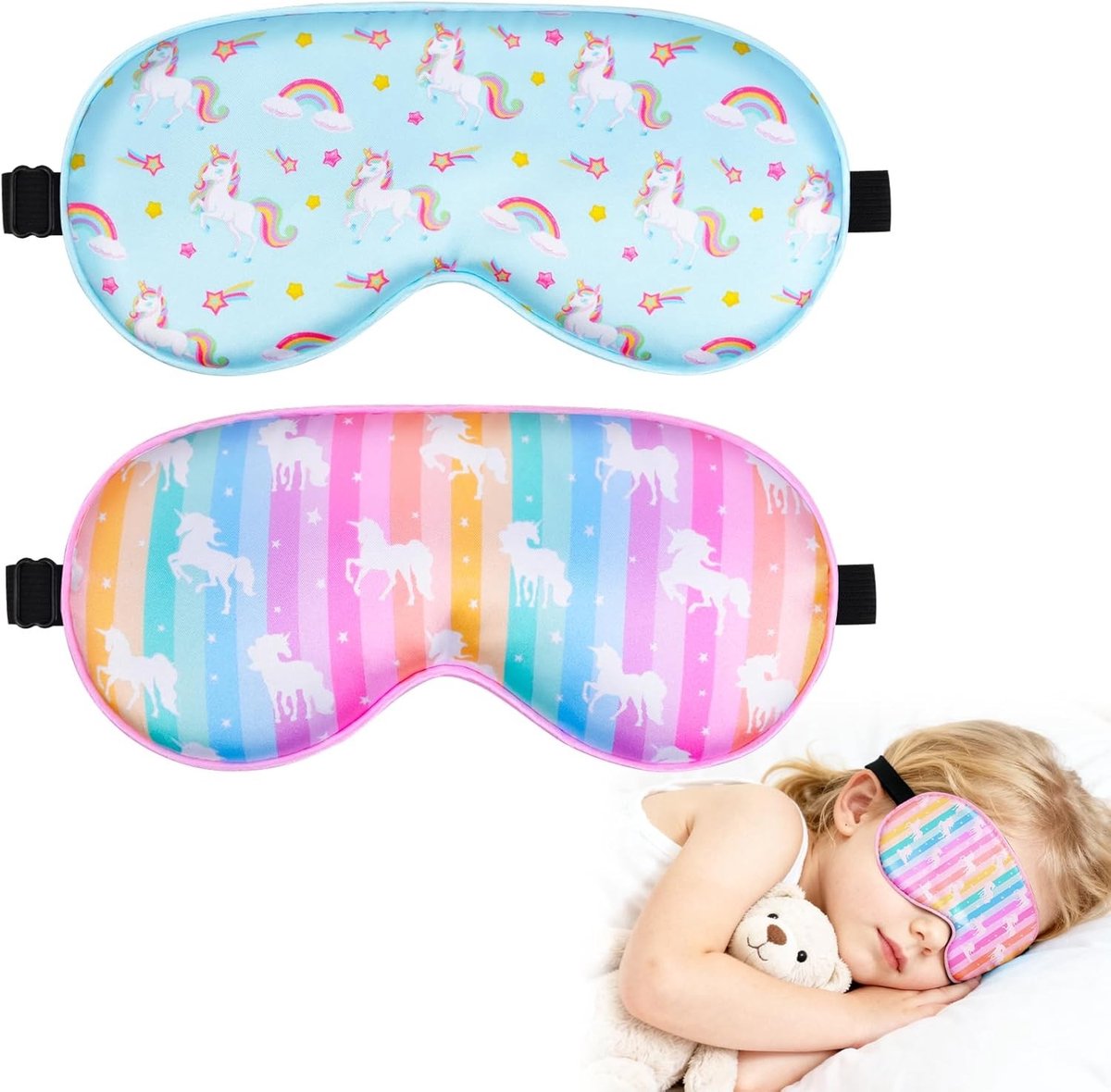 Kinderslaapmasker 2 stuks - Zijden oogmasker - Zacht slapen - Verstelbare band - Niet gespecificeerd - Meisjes prints