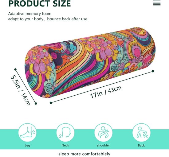 Yoga Bolster Kussen - Nekkussen Roller Slaapkussen - Therapeutische Slaaphouding - Ergonomisch Ontworpen - 1 Size - Kleurrijke Illustratie — afbeelding 5