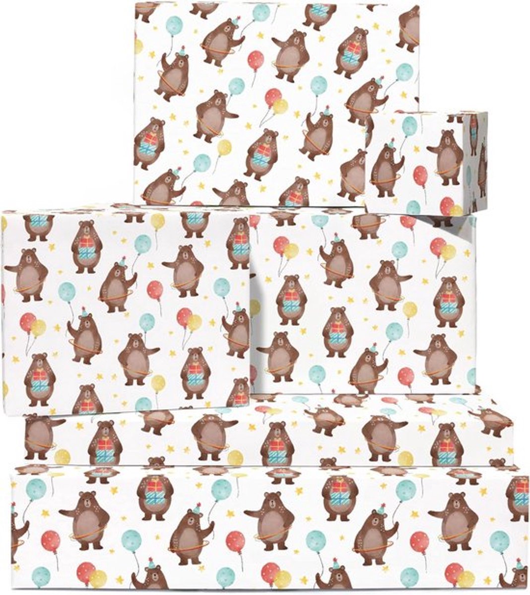 Gekleurd inpakpapier voor verjaardagen - 6 vellen gerecycled papier met schattige dierenprints en cadeautags