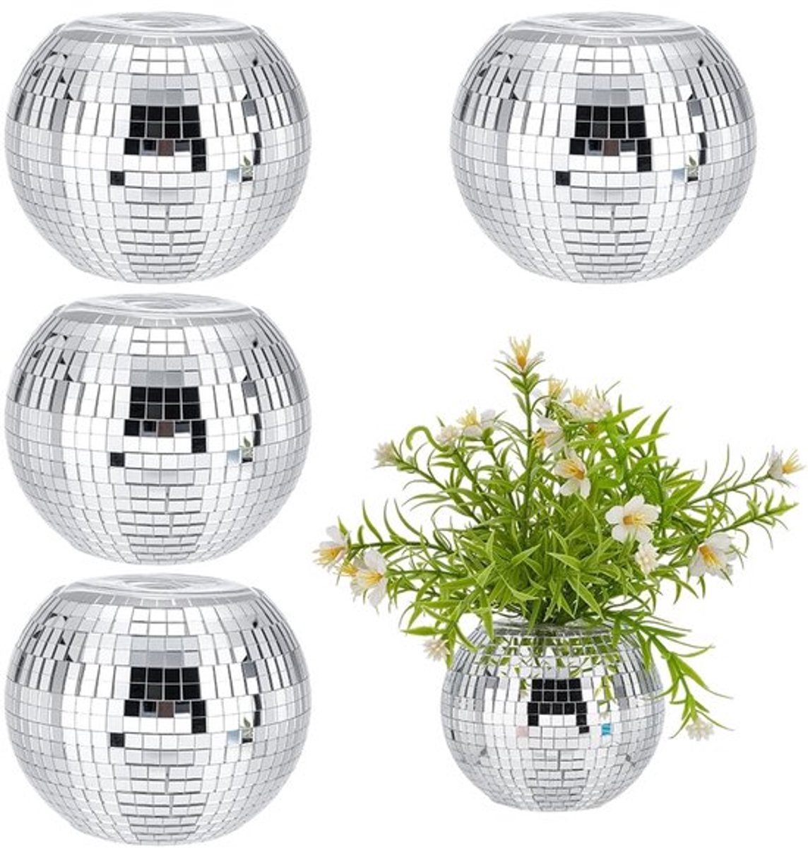 4 Stuk Discobol Vaas - Glas Spiegel Plantenbak en Kaarsenhouder