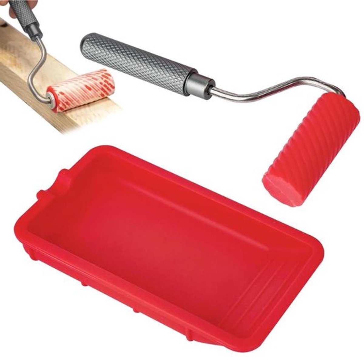 Houtlijm Roller met Kleefplank en Aluminium Handgreep voor Houtbewerking - Herbruikbare Structuurrol voor Gelijkmatig Lijm Aanbrengen - Handige Lijmroller voor Handwerk met Siliconen - Afenau