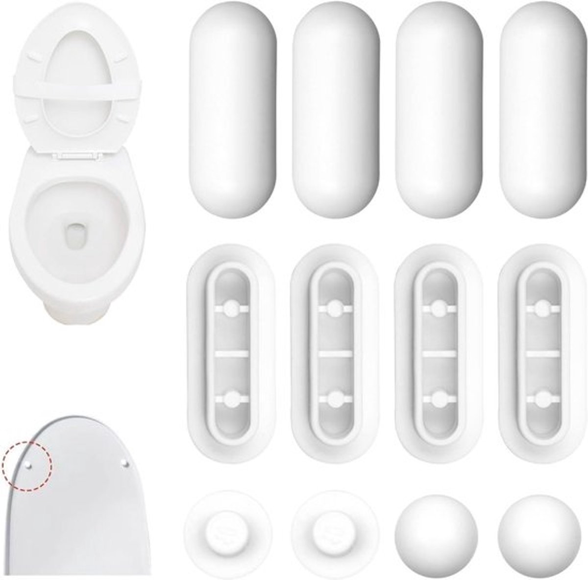 Toiletzitting-bufferset - 12 stuks dempers en dekselreductieapparatuur voor thuis, kantoor en hotel (wit)