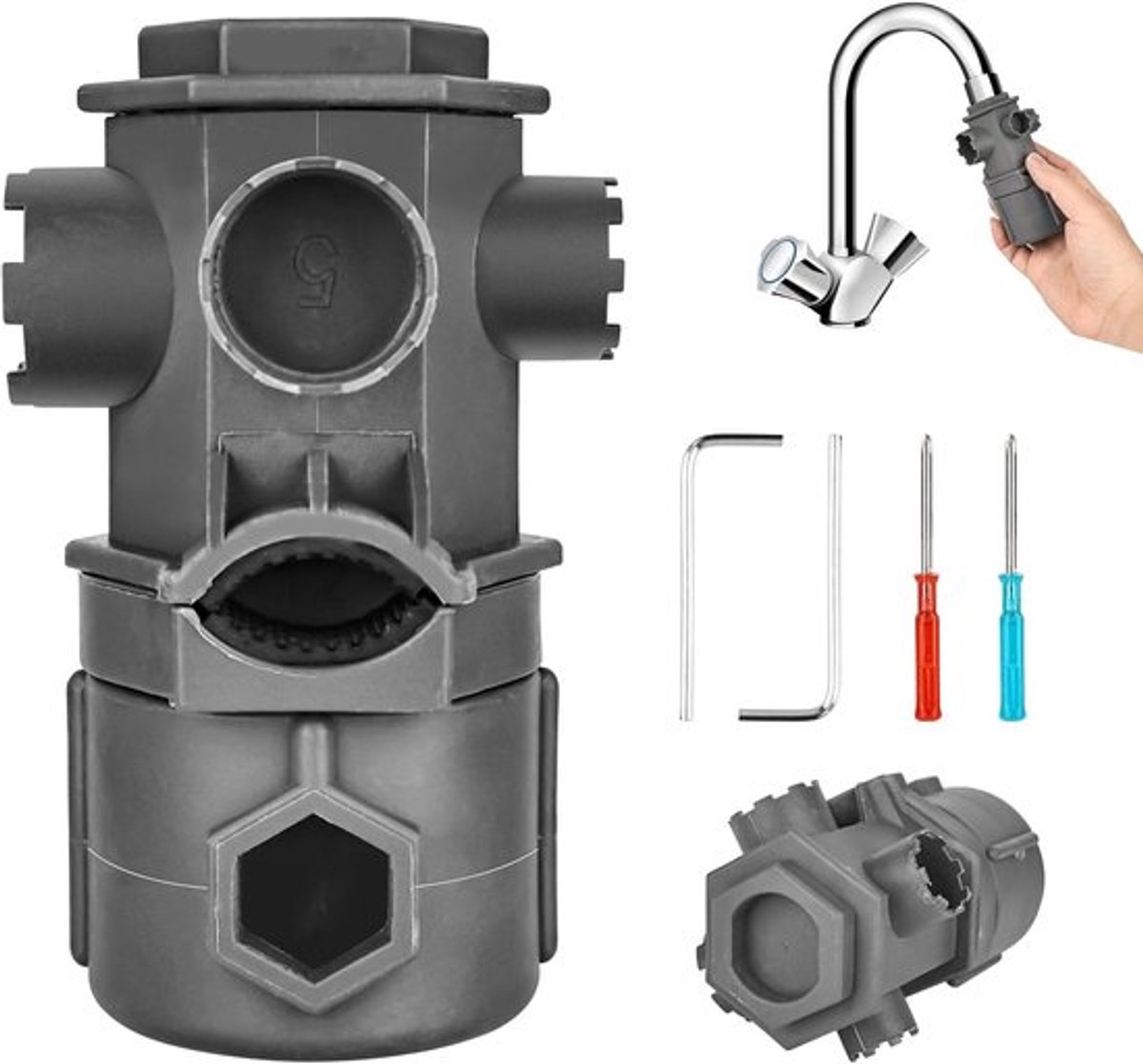 16-in-1 Sleutel voor kraan, multifunctionele Perlator-sleutel, kraantools, kraansleutel voor badkamer, toilet, wastafel enz.