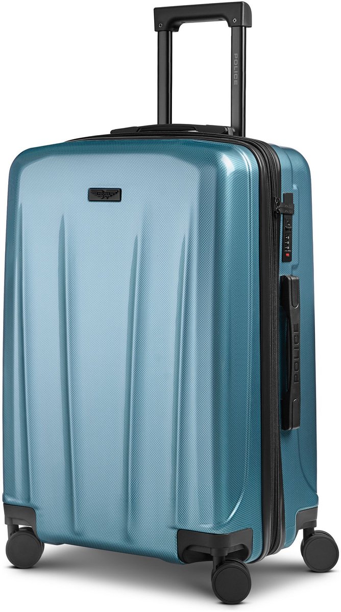 Police New York 4 wielen Trolley M 62 cm met uitbreidingsplooi - Harde bagage - TSA slot - ice blue