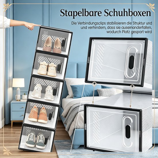 Wishdor Stapelbare schoenopbergbox - Transparant zwart - Modulair - Met voorklep - 12 stuks - Kunststof - 50 x 35,5 x 111,5 cm — afbeelding 2