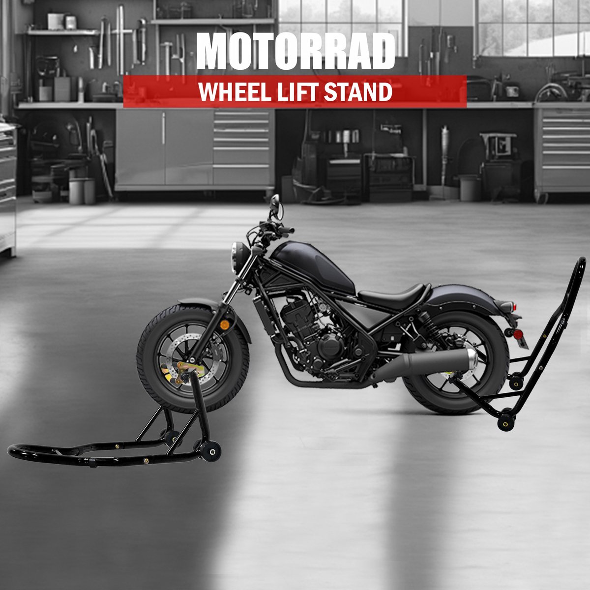MIVRAY Motorstandaard – Voor- En Achterset Met Verstelbare Steunen – 16,5-35 cm – Staal – Zwart – Voor Onderhoud En Stalling