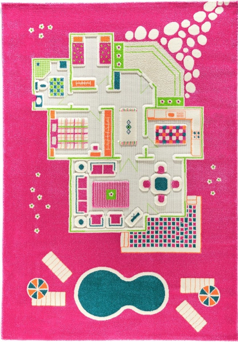 3D Poppenhuis Vloerkleed Roze 160x230 cm - Speelplezier voor Kinderen