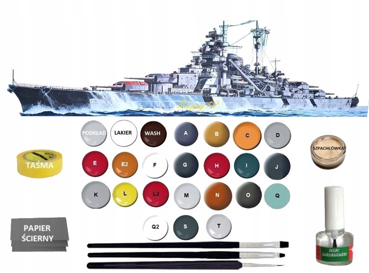 Modelbouwpakket Duits slagschip Bismarck 1:700 met verf en primer