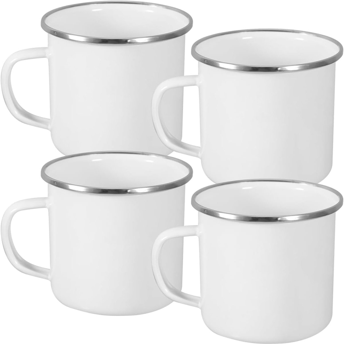Bobypet - Emaille mokken - Koffiemokken van emaille - Set van 4 - Inhoud 350 ml - Gemakkelijk schoon te maken - Voor koffie en thee thuis of op de camping - 8.5cm - Wit