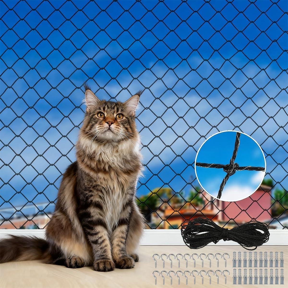 Kattennet Balkon - Kattenbescherming Net - Huisdieren Veilig Houden - UV-Bestendig Weerbestendig - 6 x 3 m - Zwart