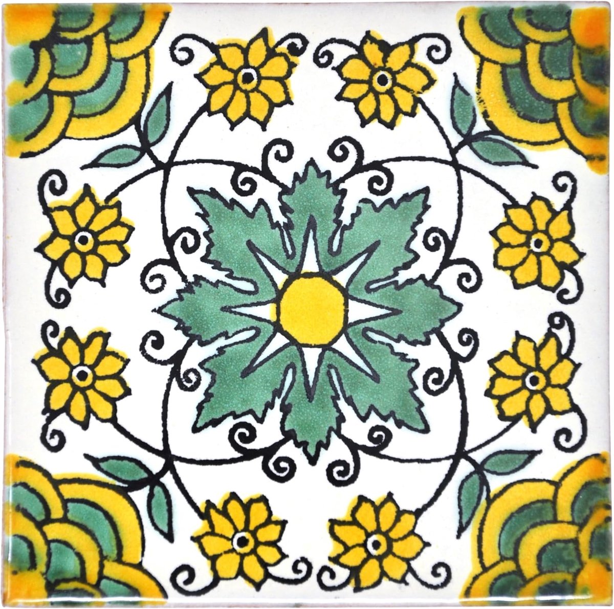 Handgemaakte Mexicaanse Talavera Tegel - Authentieke Stijl Xavier - Keramische tegels voor knutselen - achterwand en woningverbetering (10 stuks)
