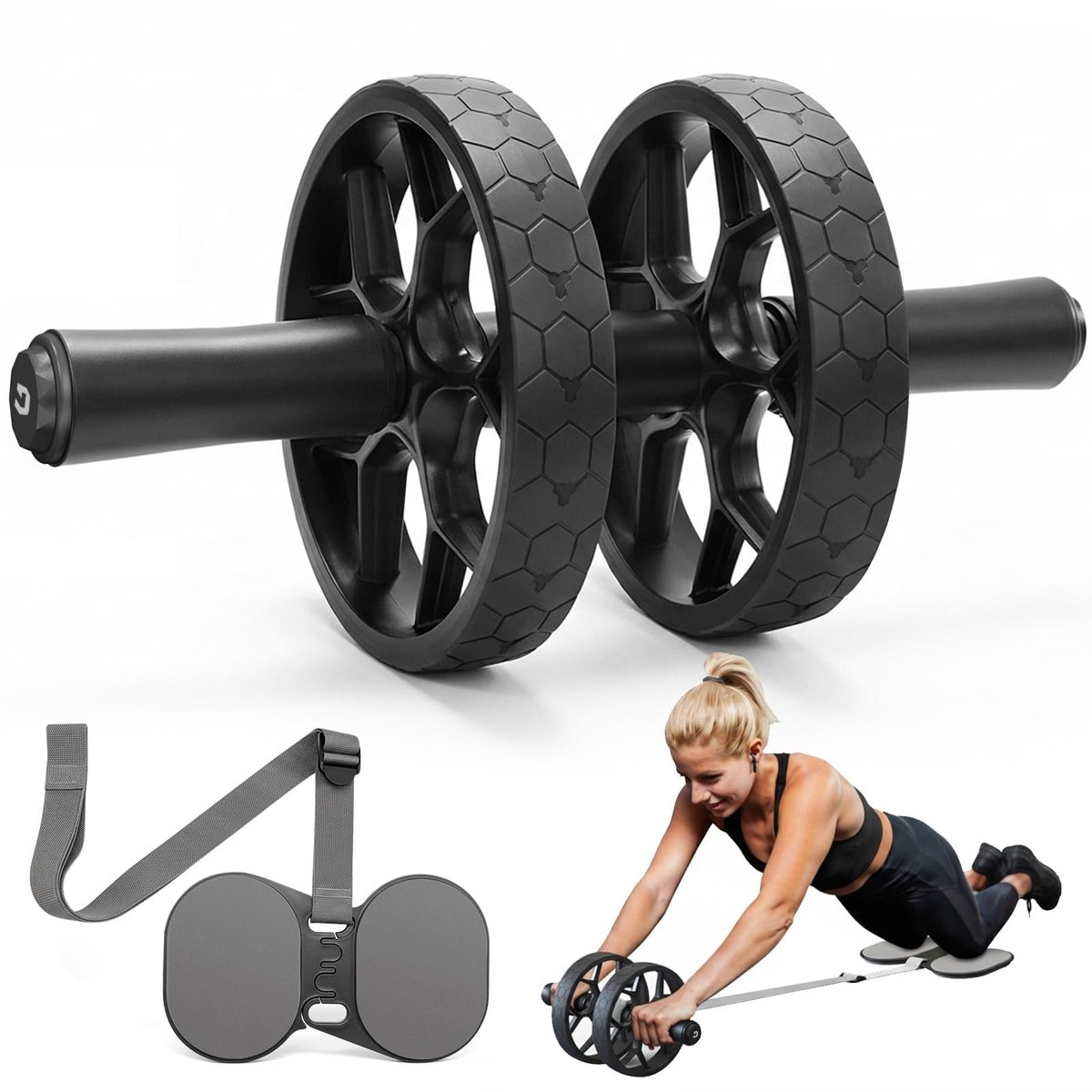 Buiktrainer Thuis - Buikspiertrainer Fitnesswiel - Buikspieren Trainen - Zelfoprollende Weerstandsband - Max 150 kg - Grijs