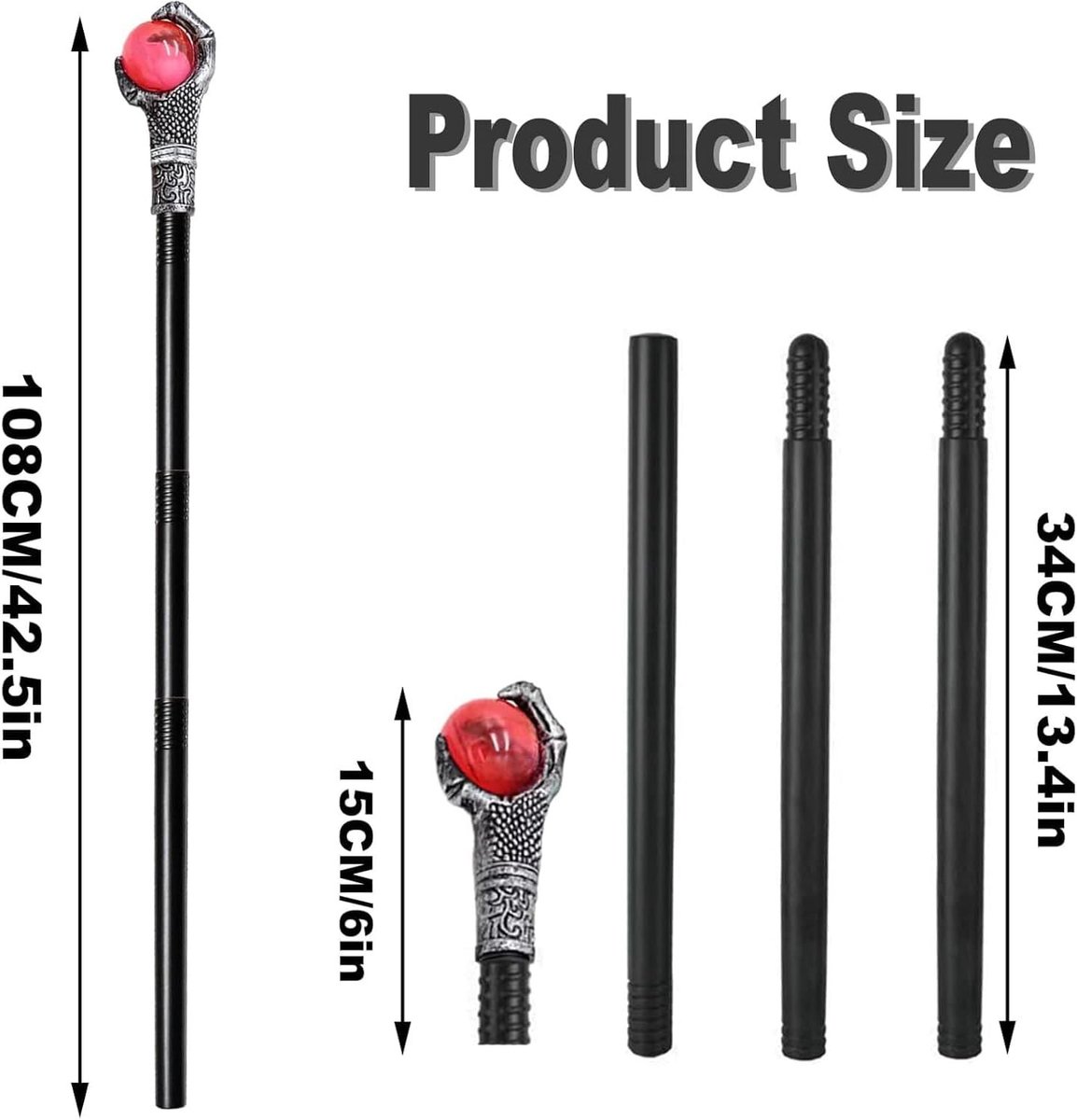 Halloween Scepter van 108 cm voor Kinderen - Vampier, Farao, Heks en Tovenaar Staf | Kostuumaccessoires voor Cosplay, Carnaval en Themafeesten (Rood)