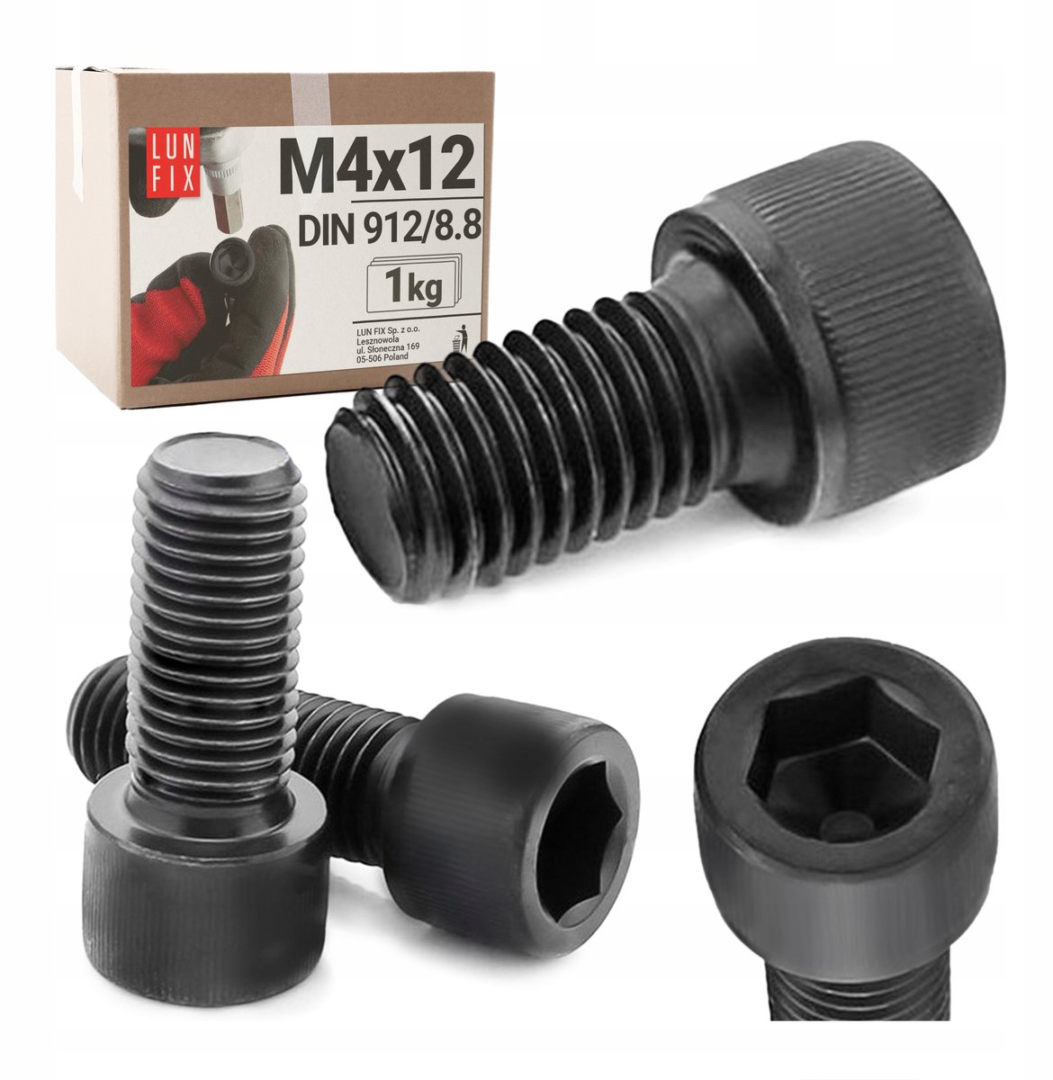 LUN FIX - Zylinderkopfschroeven Zwart M4x12 mm - 1 kg - DIN 912 - Vol draad - Staal verzinkt