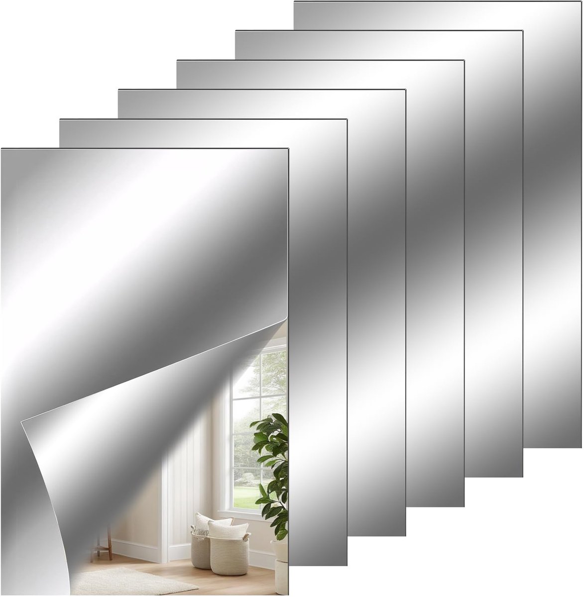 Set van 6 Zelfklevende Spiegelfliesen voor Wanddecoratie (10 x 15 cm)