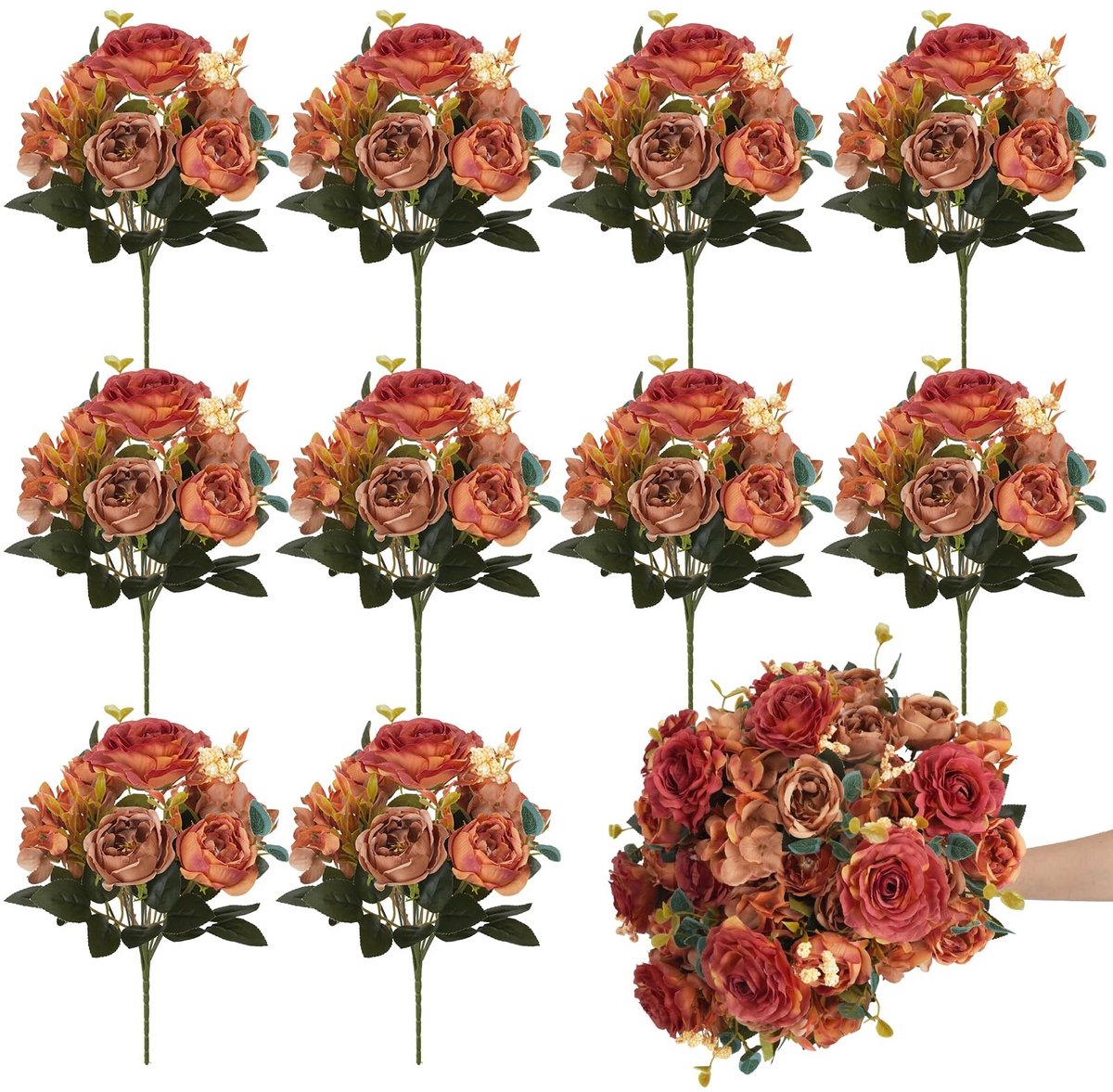 Omgoods - Set van 10 Kunsthortensia's voor Herfstdecoratie