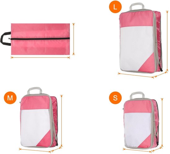MODFU Compressiezakken voor Kleding - 4 Delige Reis Opbergset met 3 Cubes & 1 Schoenentas - Ruimtebesparend - Lichtgewicht & Duurzaam - Oxford Stof - Roze - 40x30x9 cm — afbeelding 5