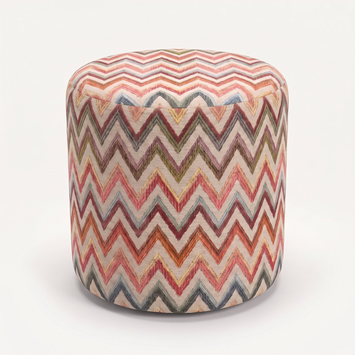 Mörgenn Poef Zigzag Coral - Ronde Poef en Voetenbank - Chevron Geweven - 45x45x60 cm