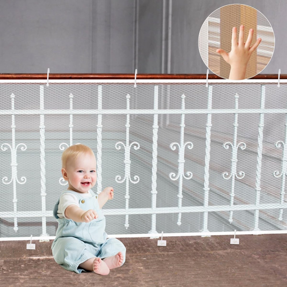 Traphekje oprolbaar - Wit - 300 x 90 cm - Veiligheidsnet van Scheurbestendig Materiaal - Voor Kinderen en Huisdieren
