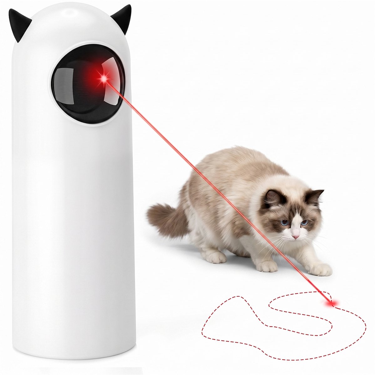 Fokelyi Elektrisch Kattenspeelgoed - Interactief Kattenspeeltje - 3 Modi En Timerfunctie -Interactief Speelgoed- 4 Verstelbare Hoeken -Dierenspeelgoed- USB Voeding En Handbediening - Wit