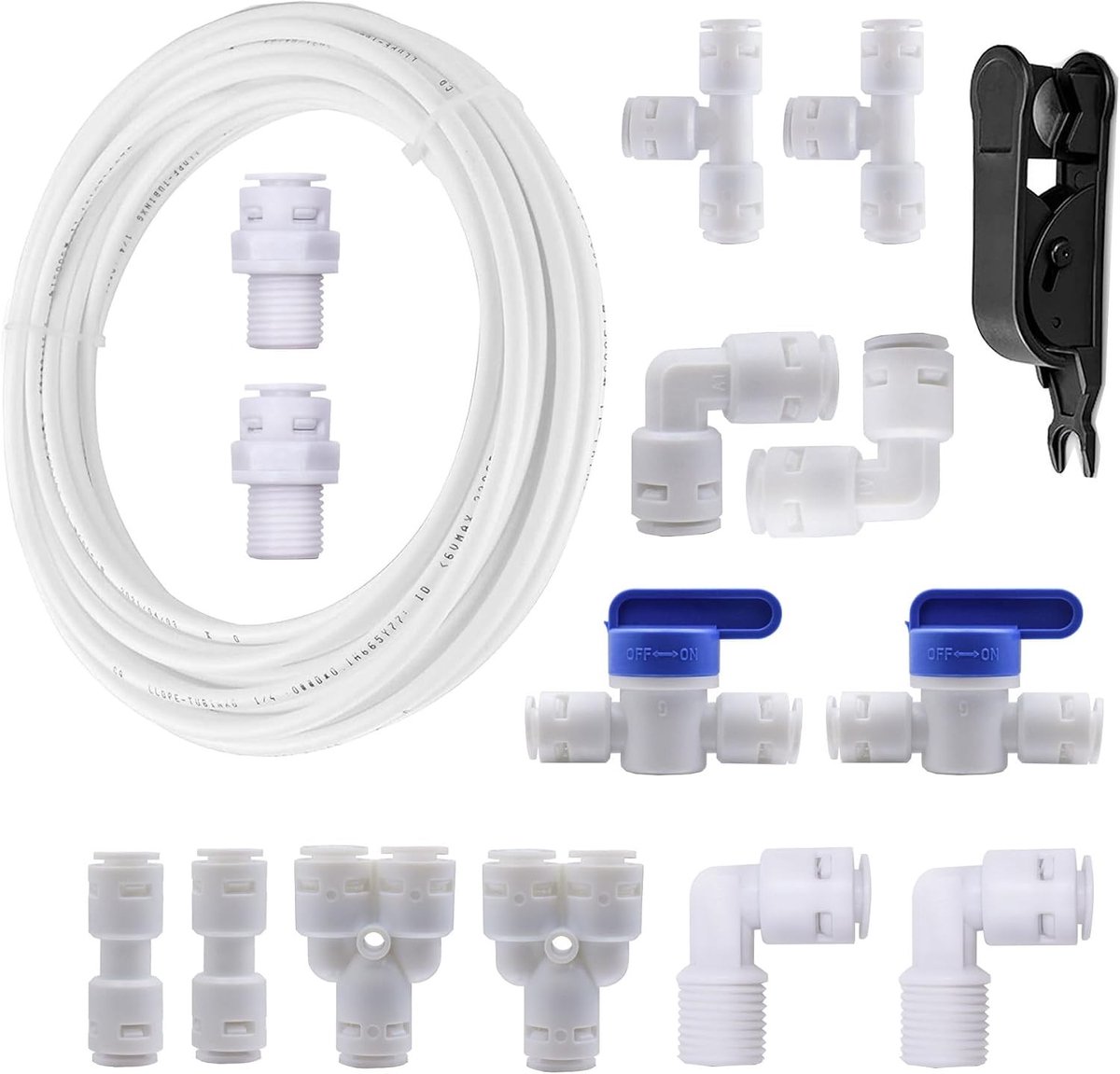 Universele Aansluitset voor RO Waterfilter, 10 m, 14 Onderdelen, Geschikt voor 3/8 Inch Slang, Koelkast en Water Slang met Afsluitklep
