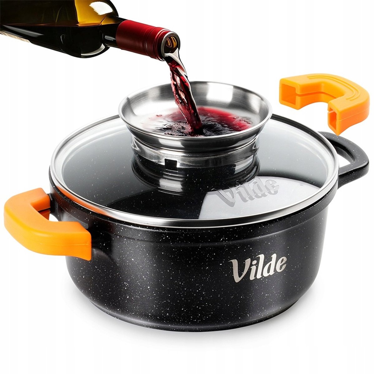 Aluminium Pan 1.2L 16cm met Granieten Coating, Oranje, Inductie