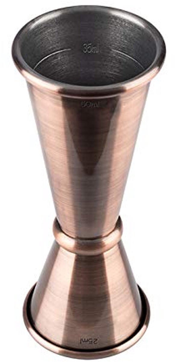 Buddy´s Bar jigger barmaat - dubbel 2,5 cl en 5 cl - RVS - antiek koper
