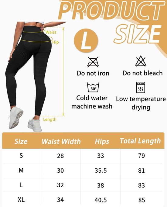 Anti-cellulitis-leggings - sportlegging voor dames - lange compressielegging billen push-up hoge taille ondoorzichtig - yoga pilates sportbroek - 1 stuk(L Zwart) van Merkloos — afbeelding 3