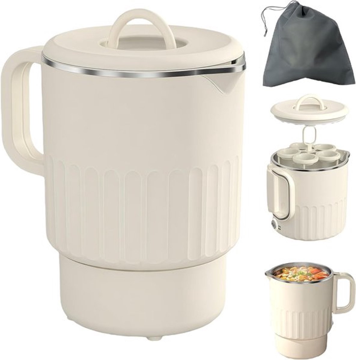 Opvouwbare waterkoker - 1L - Roestvrij staal - Met opbergtas - Draagbaar - Voor camping en outdoor reizen