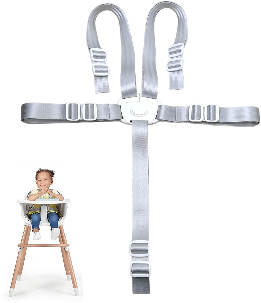 Kinderstoelgordel - kinderwagengordel - veiligheidsgordel voor kinderstoel - 5-puntsgordel - accessoires voor kinderstoel - geschikt voor kinderstoelen en kinderwagens - wit - 2,5 cm breed - schouderriem 70 cm - heupriem 60 cm - kruisriem 50 cm