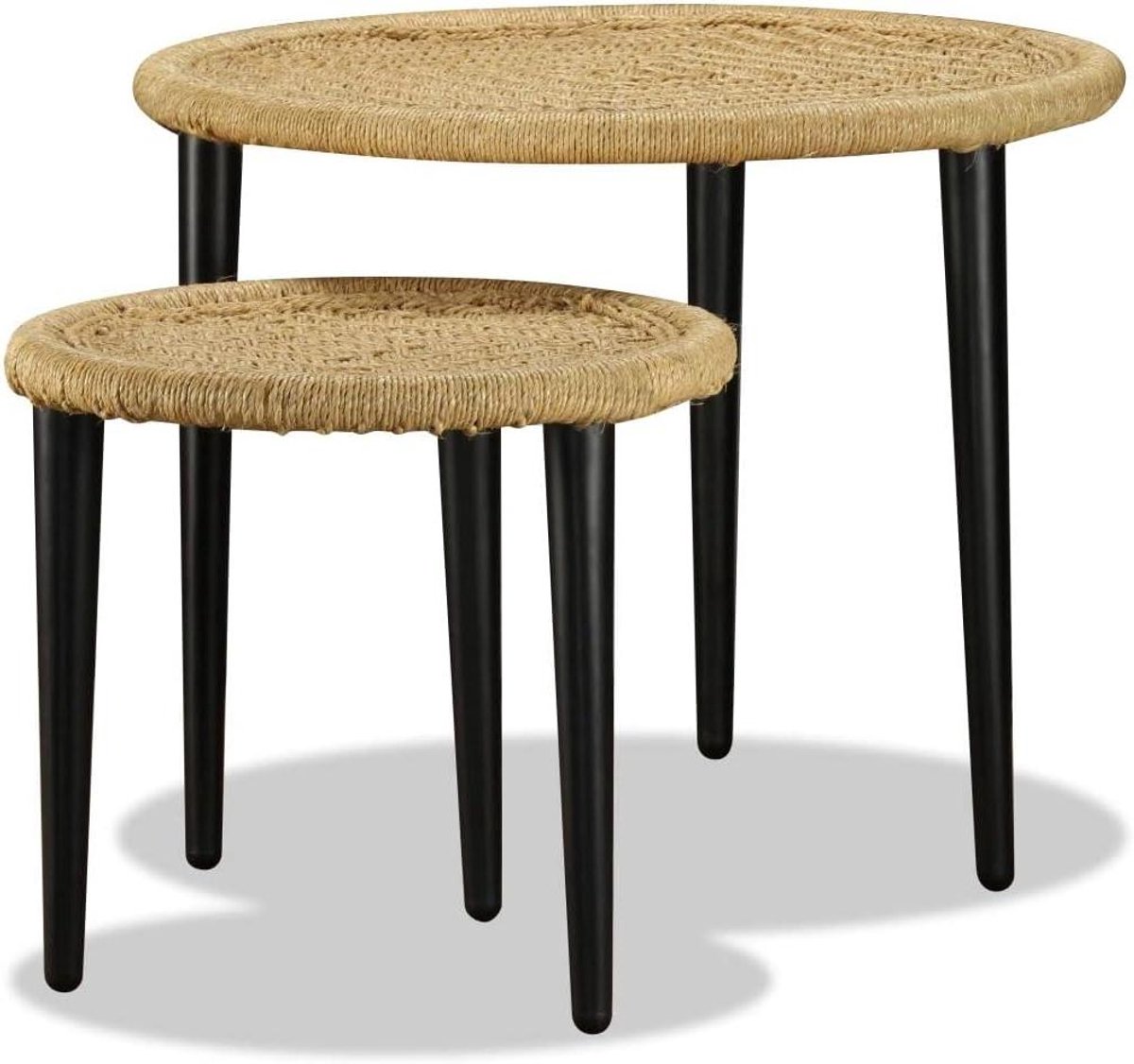 Koffietafel Set - Bijzettafels Nesting - Woonkamer Decoratie - Handgemaakt Jute Blad - 2 stuks - Natuurlijk