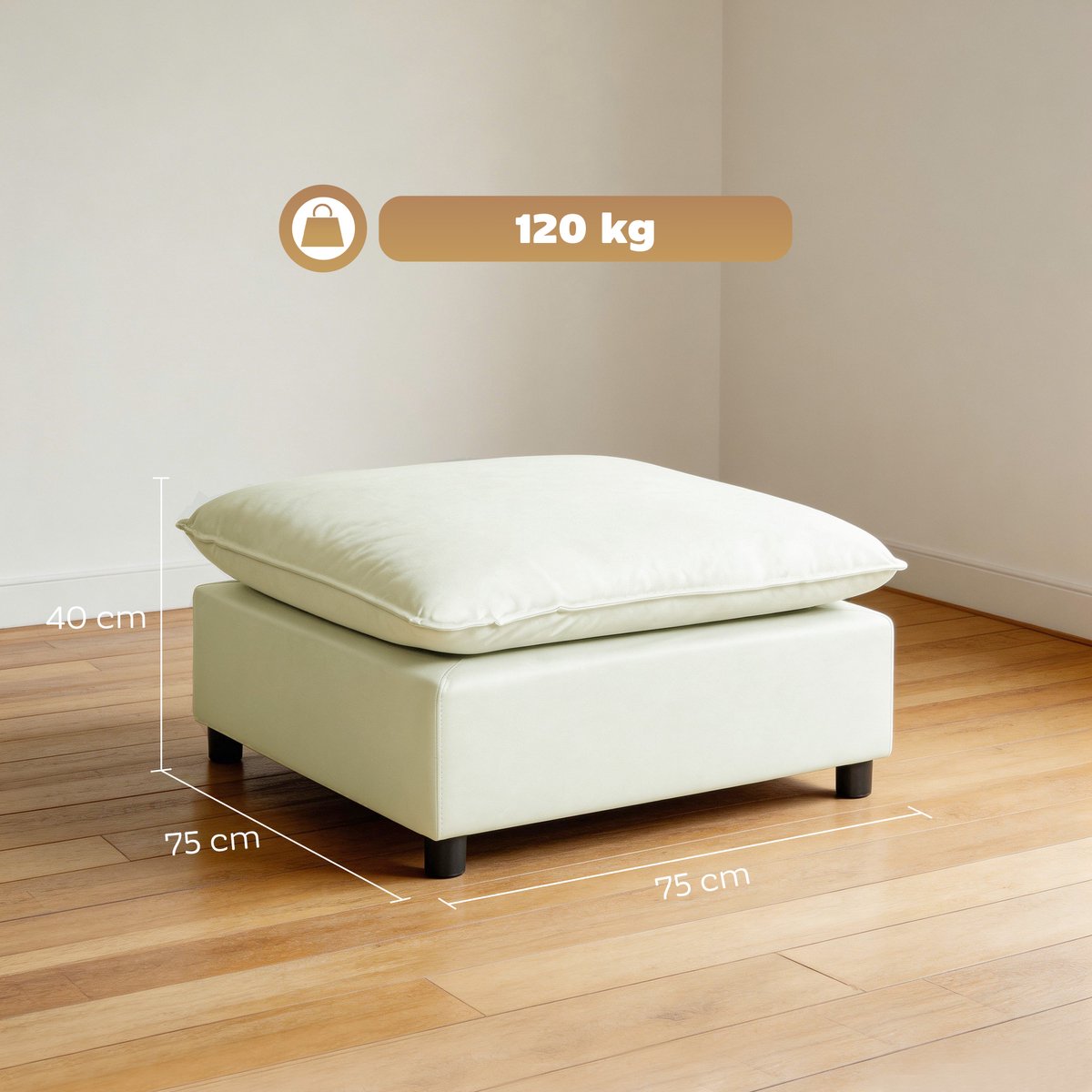 Moderne stoffen poef met kunststof poten voor woonkamer en slaapkamer - 75 cm - crèmewit
