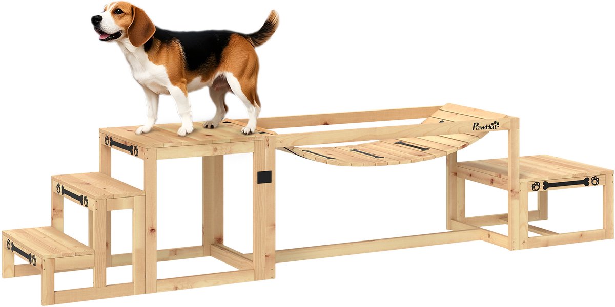 Behendigheidsset voor honden - trainingsstructuur met brug - trap - platform - vurenhouten constructie - voor grote honden tot 40 kg