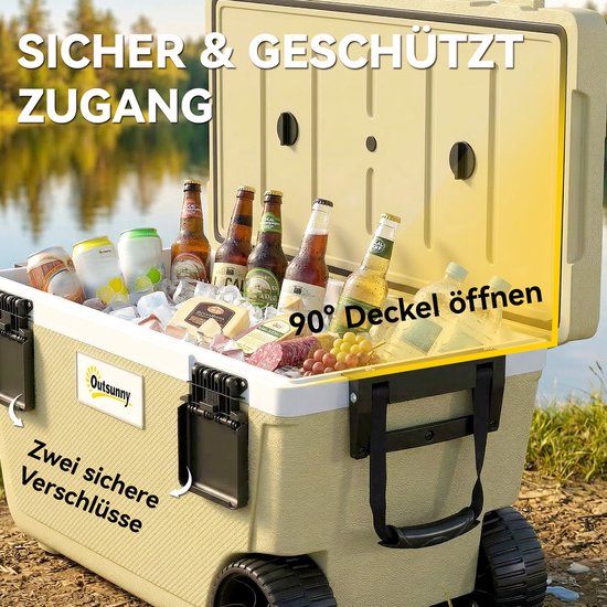 Koelbox van 70 liter - grote passieve thermobox - houdt tot 72 uur koel - met PU - schuimisolatie - wielen - aftapkraan en handvat. — afbeelding 2