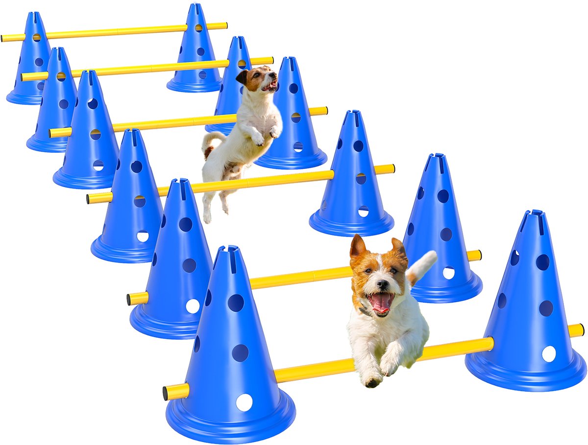 Behendigheidsset voor honden - 6 - delige behendigheidsset voor hondentraining - hordenset met 12 kegels - 6 horden en draagtas.