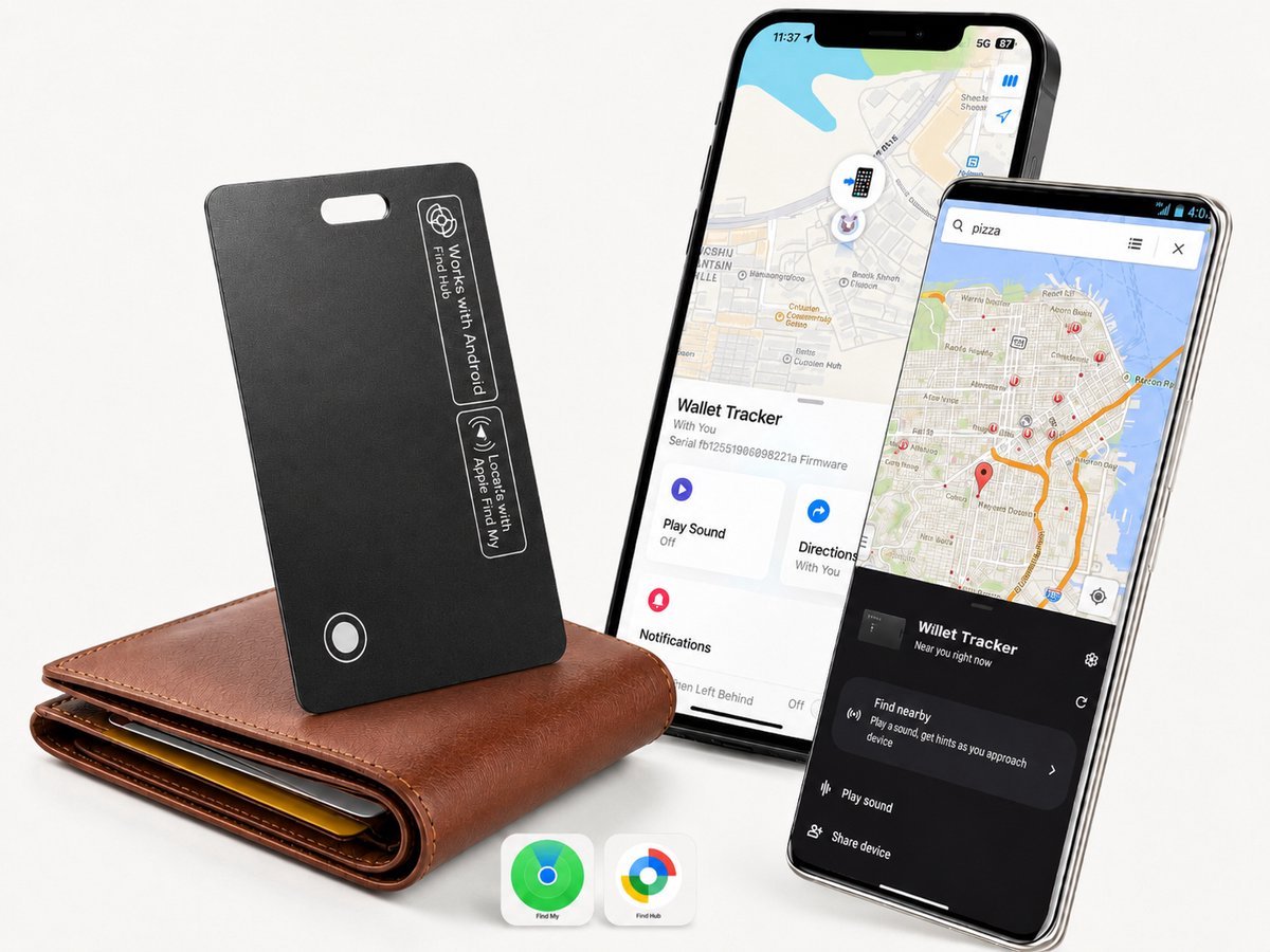 Wallet Tracker Card – Apple Find My & Google Find Hub – Draadloos Oplaadbaar – 1.8 mm – Zwart