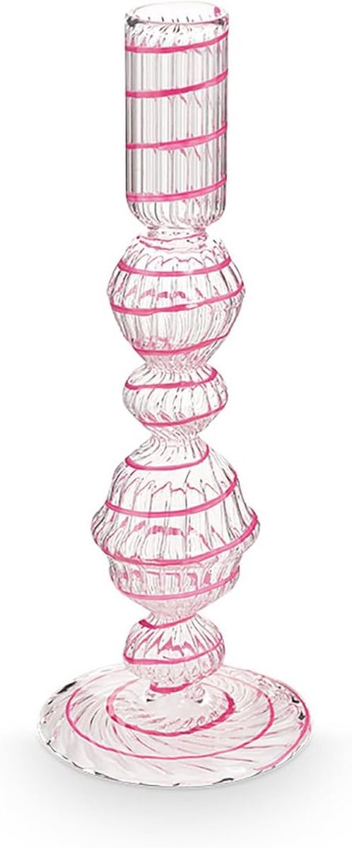 Kaarsenhouder Glas - Glazen Kandelaar - Sfeerverhogend Huis - Artful Swirl Patroon - 22cm - Zacht Roze