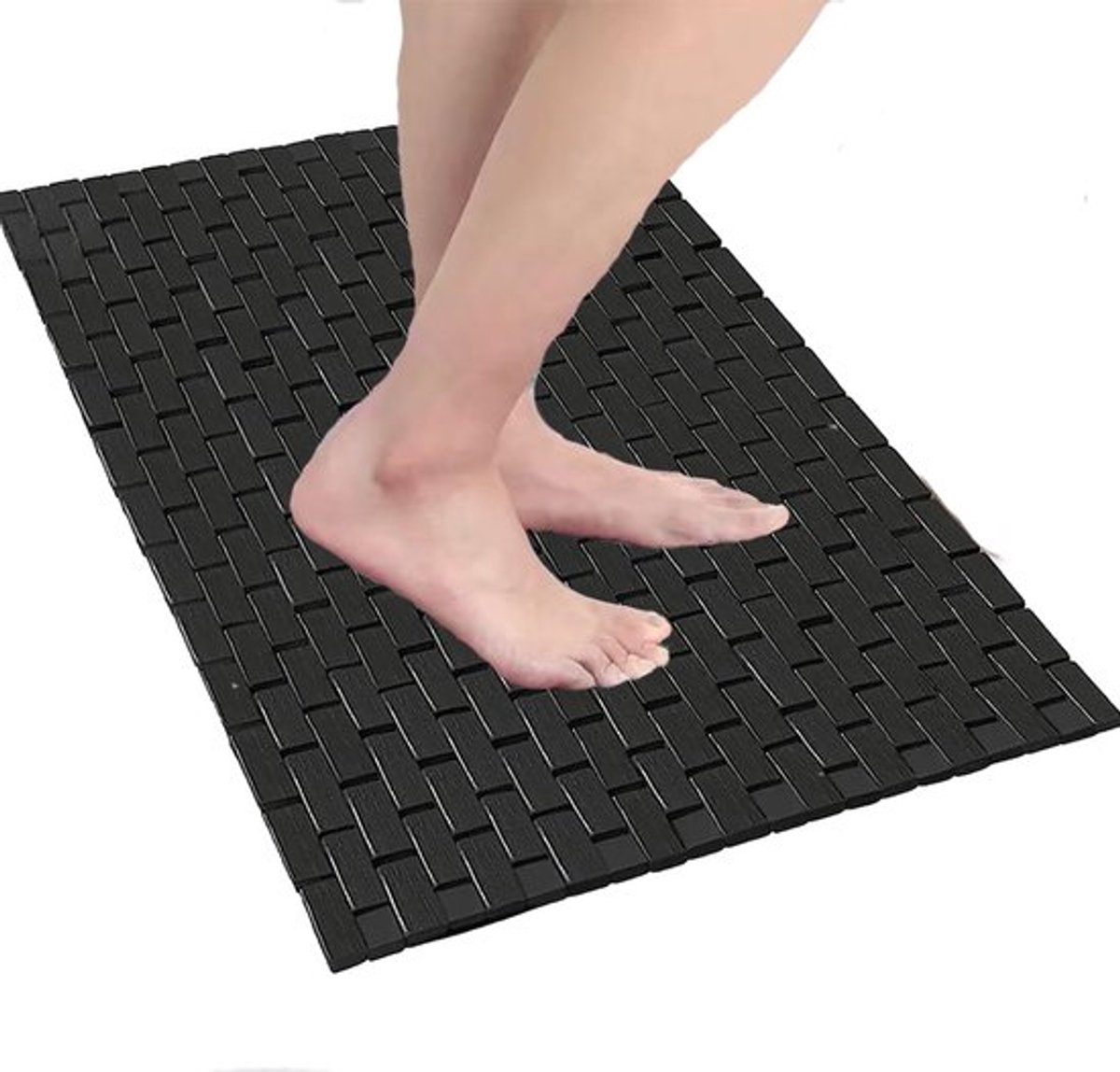 SnelShoppen - Badmat Bamboe Hout - Antislip Badmat voor Badkamer en Douche - Duurzaam en Waterdicht, Zwart - Elegante Bamboe Badmat voor Thuisgebruik