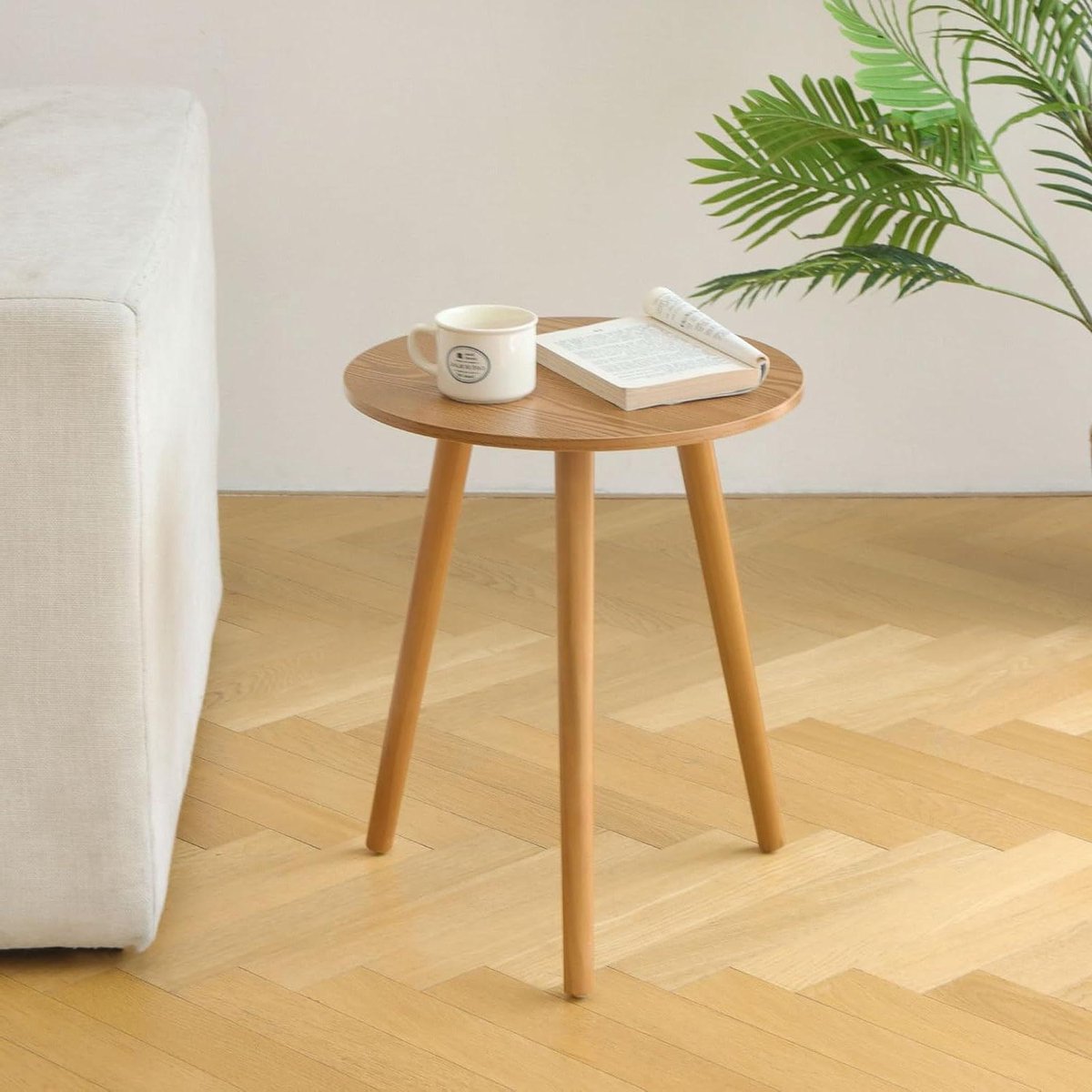 Ronde bijzettafel - Kleine salontafel - Woonkamer inrichten - Massief houten poten - 40 cm diameter 50 cm hoog - Bruin