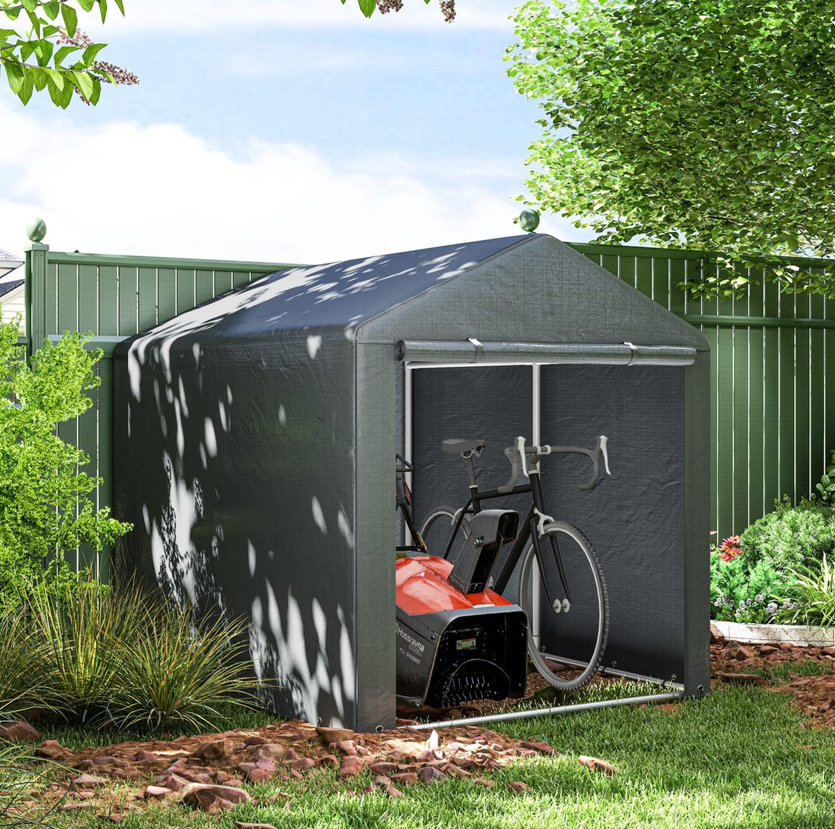 COVREO Garagetent 218 x 160 x 172 cm donkergrijs, staal en polyetheen