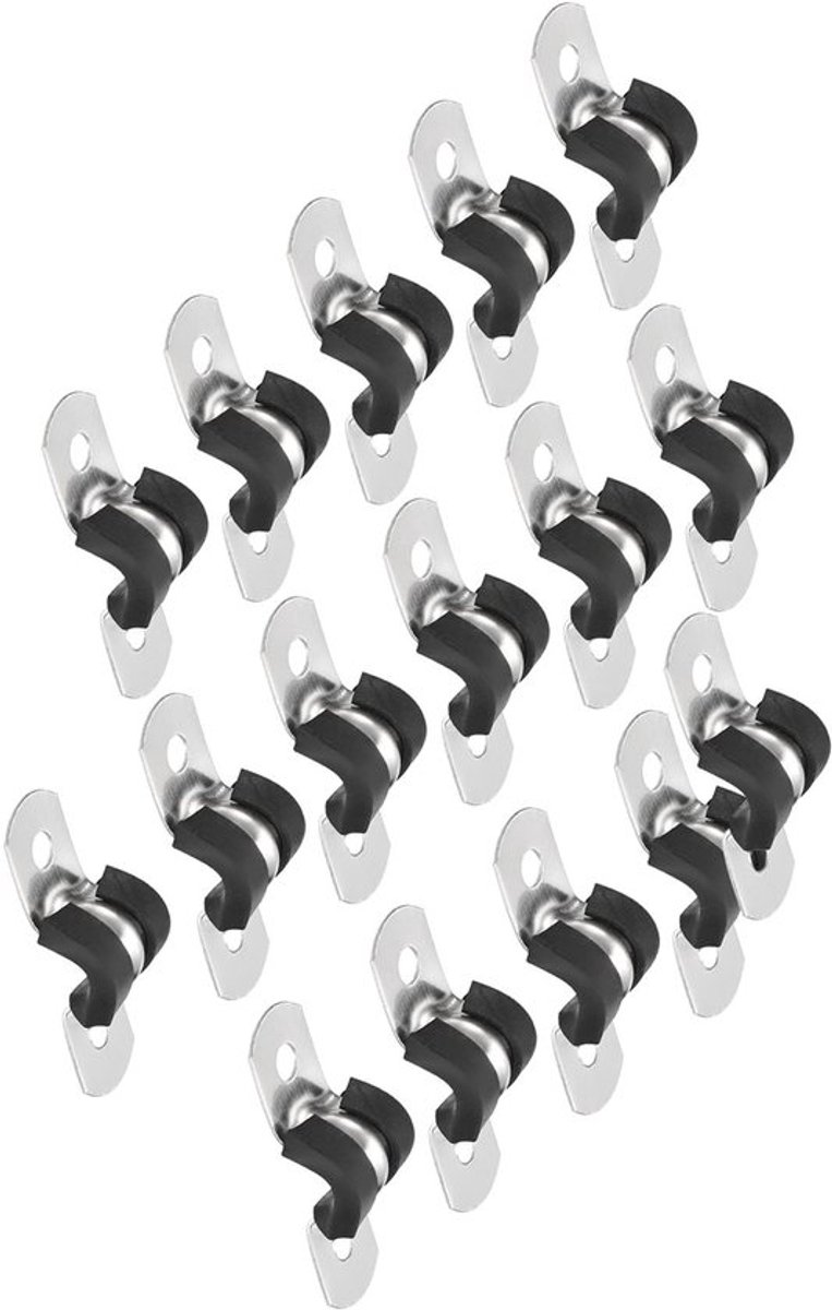 Kabelklem 30 Stuks - U-vormige Beugel - Roestvrij Staal/Rubber - Duurzaam/Corrosiebestendig - Voor Bevestiging Pijpen - Compact Ontwerp - Slangklem