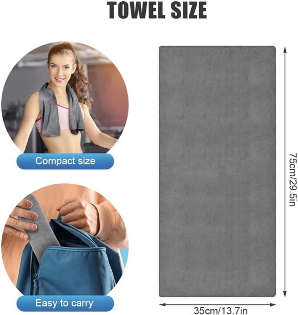Sporthanddoeken 4 stuks - Microvezel - Sneldrogend - Absorberend - Voor fitness/yoga - 75 cm x 35 cm - Fitnesshanddoek