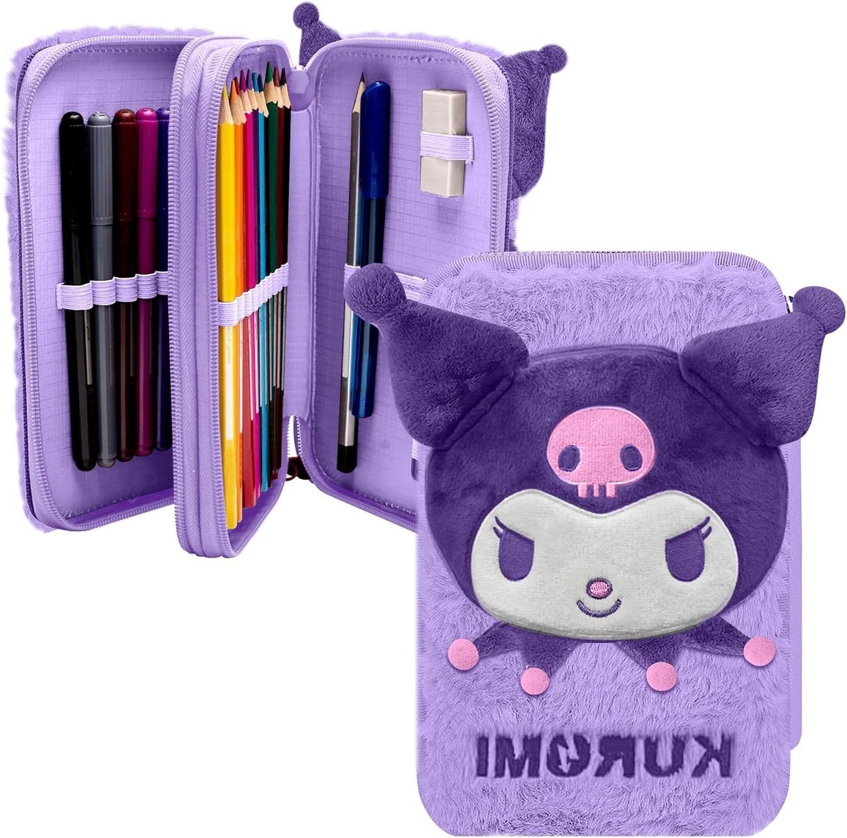 Pluche Etui - Potloodtasje Pennenbakje - Schoolspullen Organiseren - Kuromi 3D Design - 350 Grams - Paars