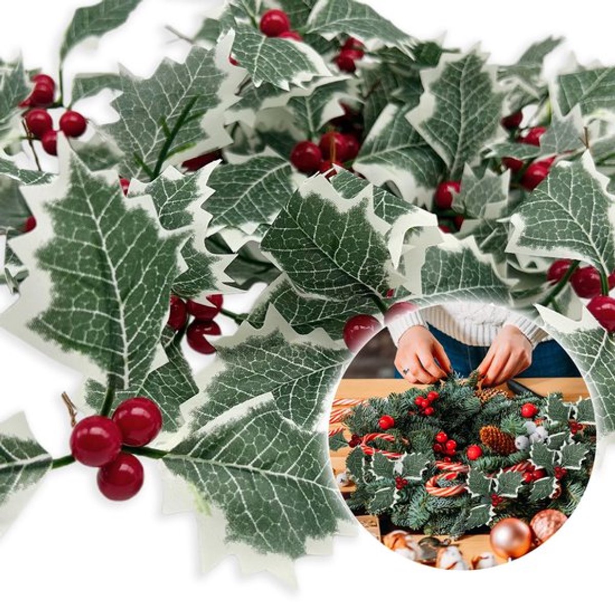 Kersthulst 36 Stuks - Kunstmatige Bessen - Groene Bladeren - Nep-Winterbessenvruchten - Handwerk - Voor Kerstkrans Maken - Kerstdecoratie – foto 5