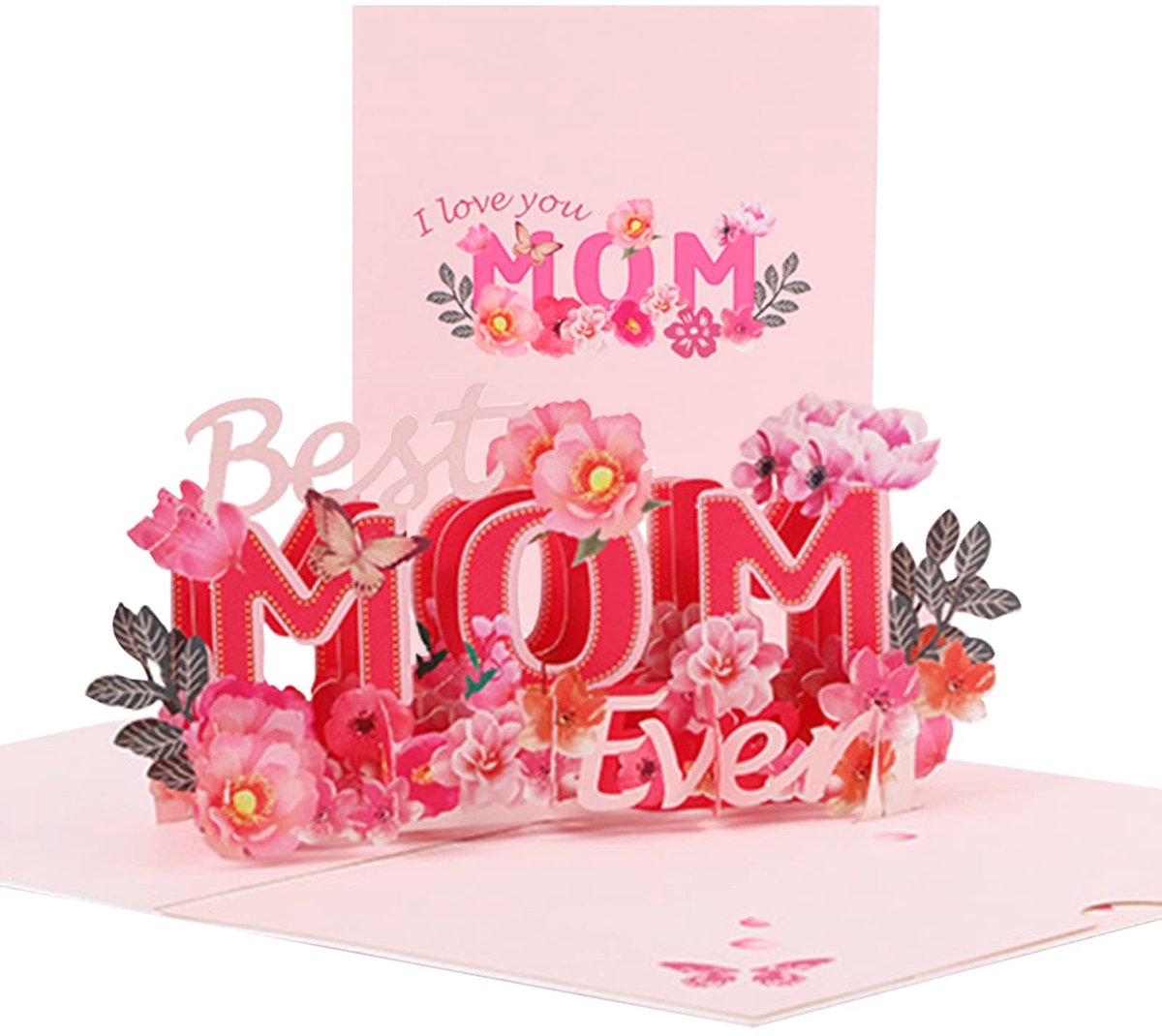3D Pop-Up Kaart voor Moeder met Bloemen en Tekst Beste Mama