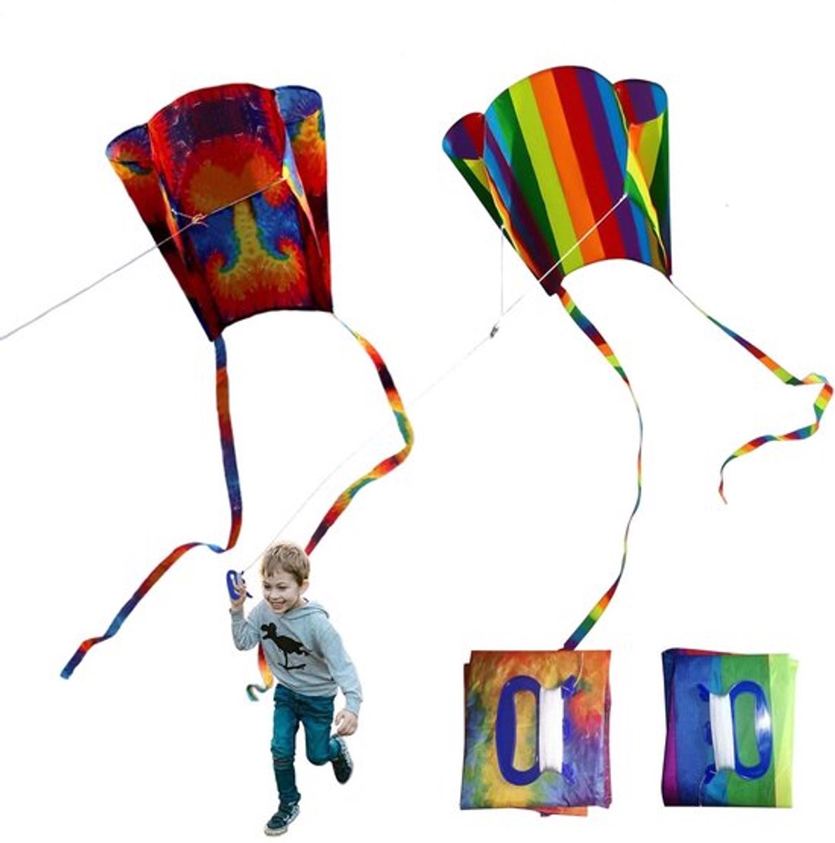 Vlieger 2 Stuks - Regenboogvlieger - Kleurrijke Zakvlieger - Lange Staart - Strandspel Buitenactiviteiten - Geschikt voor Kinderen en Volwassenen - Vliegerspel