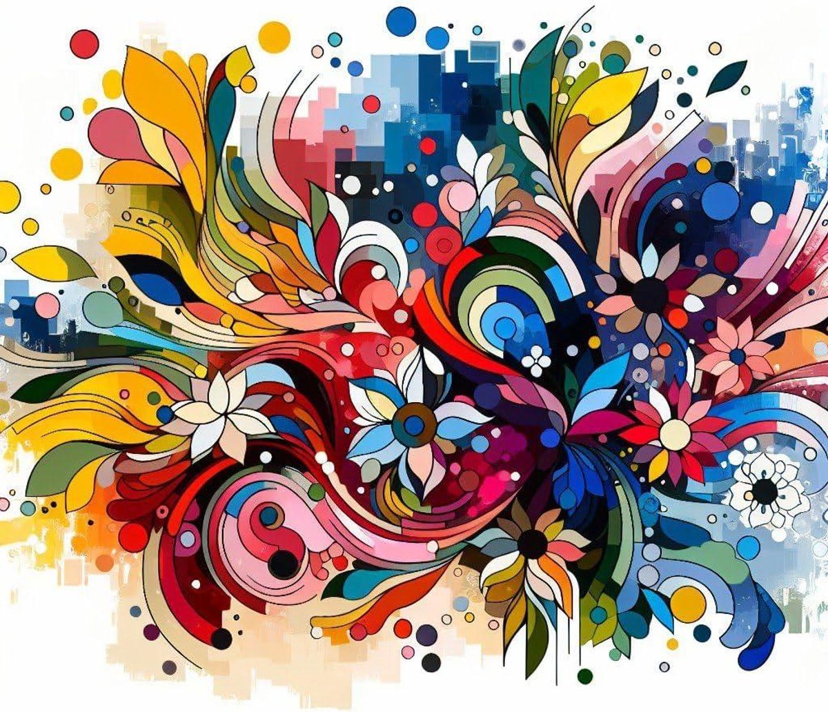 Abstract Bloemen Schilderij - Bloemen Kunstwerk - Wanddecoratie Huis - Moderne Stijl - 100x100 cm - Multicolor