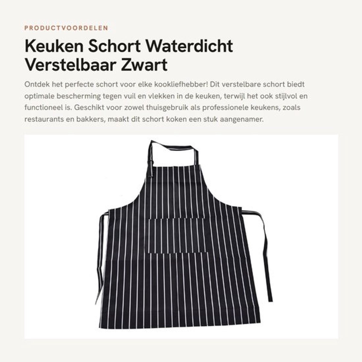 Keukenschort Verstelbaar - Waterdicht - Vlekbestendig - Polyester - Unisex - 78 x 58 cm - Dubbele Zakken - Kookschort