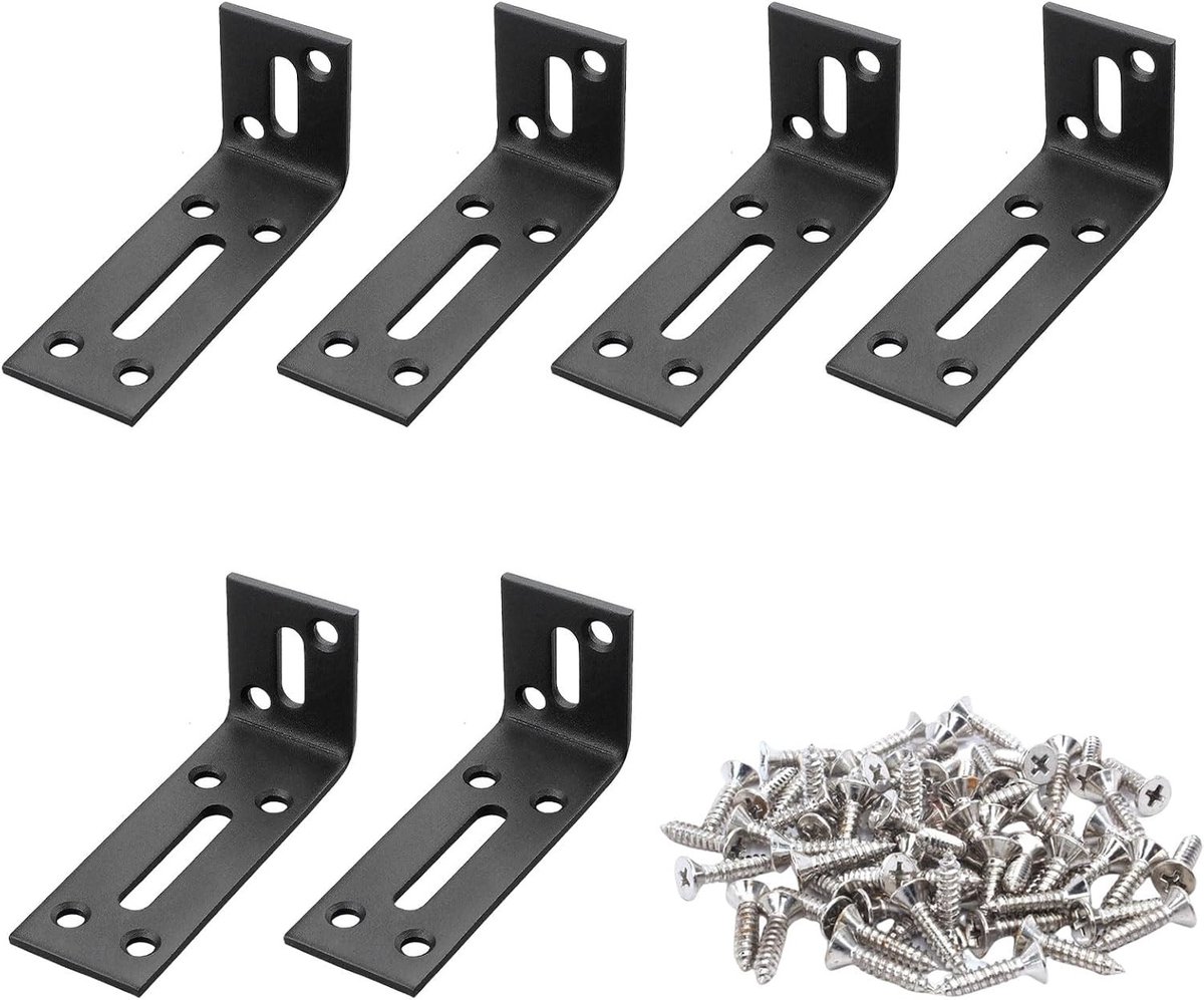 Hoekijzers - Zwart - 80 x 40 x 30 mm - Metalen L-hoekverbinder met Langgat - Voor Meubelversterking en Doe-Het-Zelf